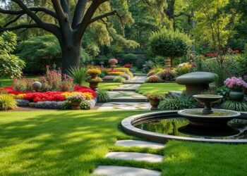 Kreative Gartengestaltung mit verschiedenen Gestaltungselementen