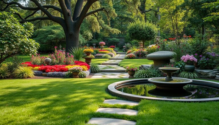 Kreative Gartengestaltung mit verschiedenen Gestaltungselementen